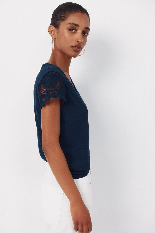 Cortefiel Playera manga crochet Azul marino