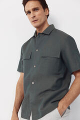 Cortefiel Camisa lino algod&oacute;n lisa cuello bowling Kaki