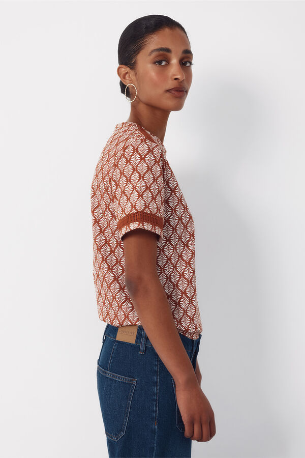 Cortefiel Playera con detalle de vainicas Estampado blanco