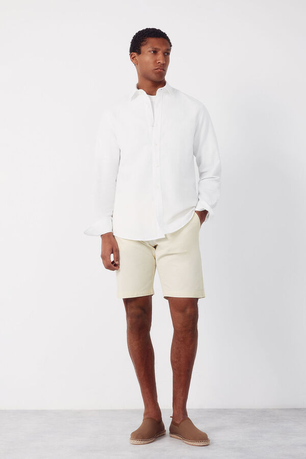 Cortefiel Camisa lino algod&oacute;n liso Blanco