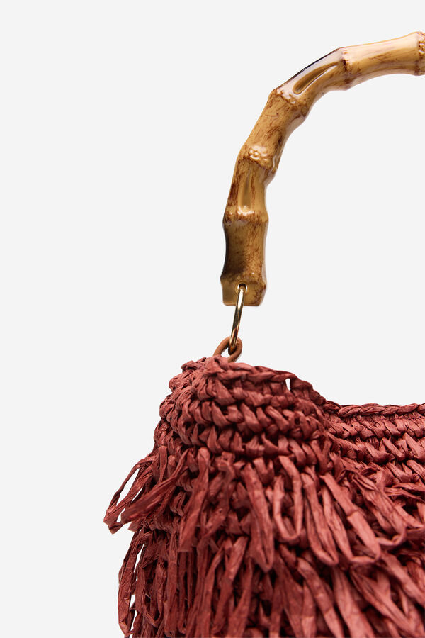Cortefiel Bolsa de rafia con flecos Granate