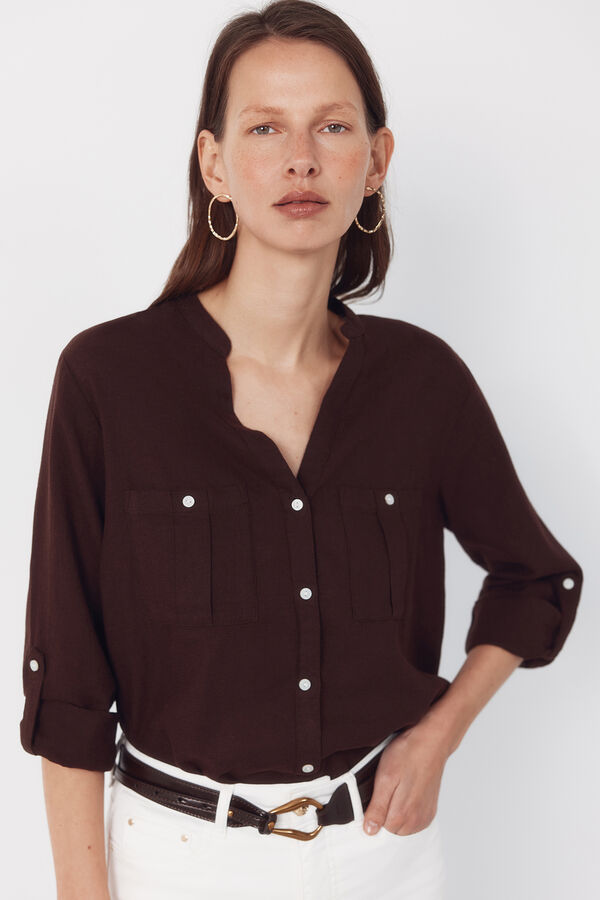 Cortefiel Camisa r&uacute;stica manga larga Marr&oacute;n oscuro