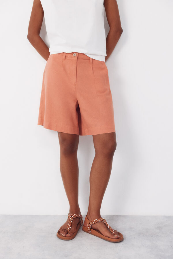 Cortefiel Bermudas de lino lisas Rosa
