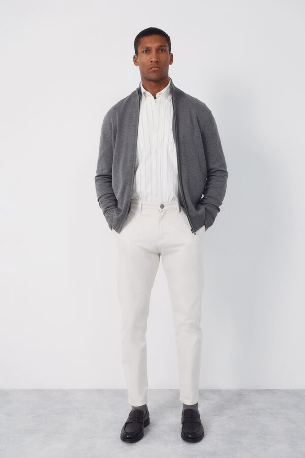 Cortefiel C&aacute;rdigan algod&oacute;n cremallera b&aacute;sico Gris