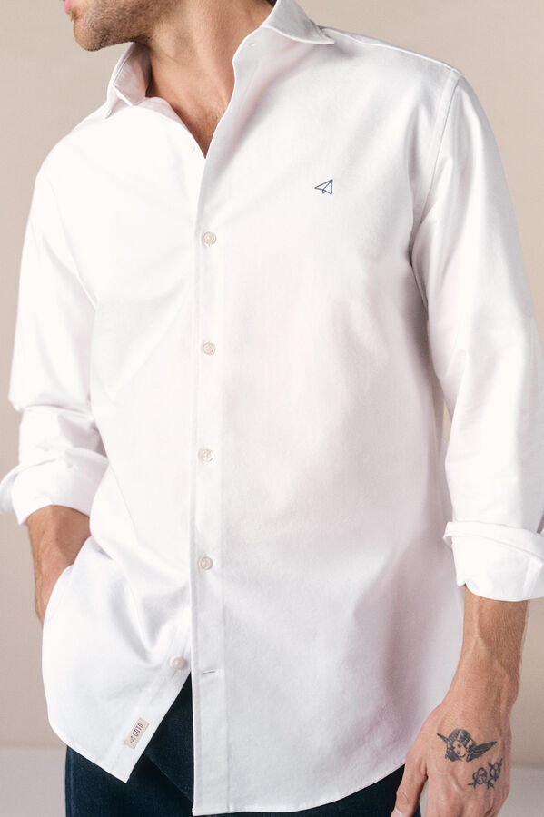 OOTO Camisa oxford liso manga larga Blanco