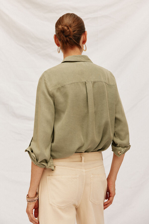 Cortefiel Camisa denim tencel Kaki