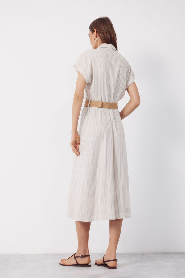 Cortefiel Vestido lino Estampado blanco