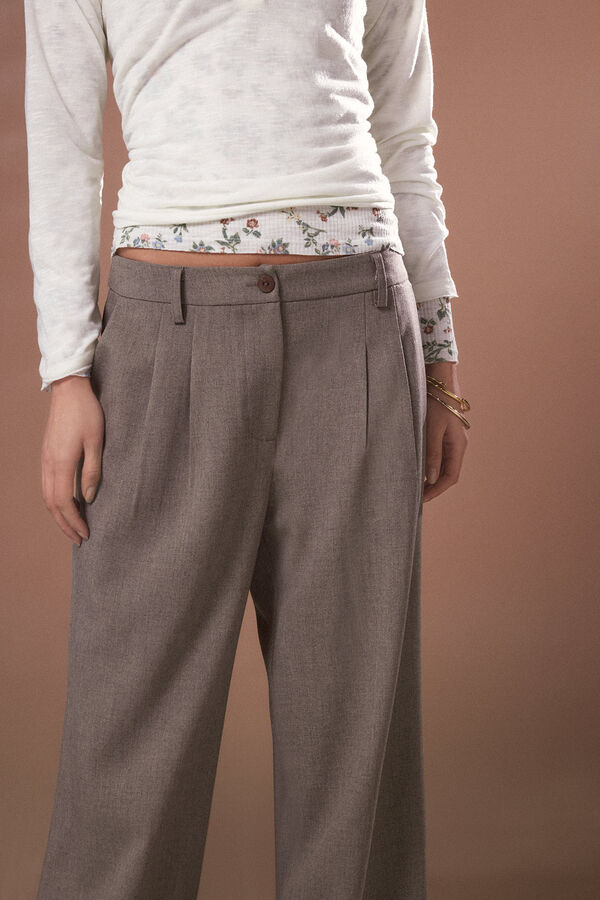 Slowlove Pantal&oacute;n recto con pinzas Gris