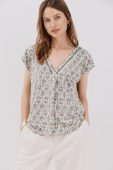 Cortefiel Playera pico con detalle puntilla Estampado verde