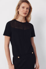 Cortefiel Playera sin mangas de guipur Negro