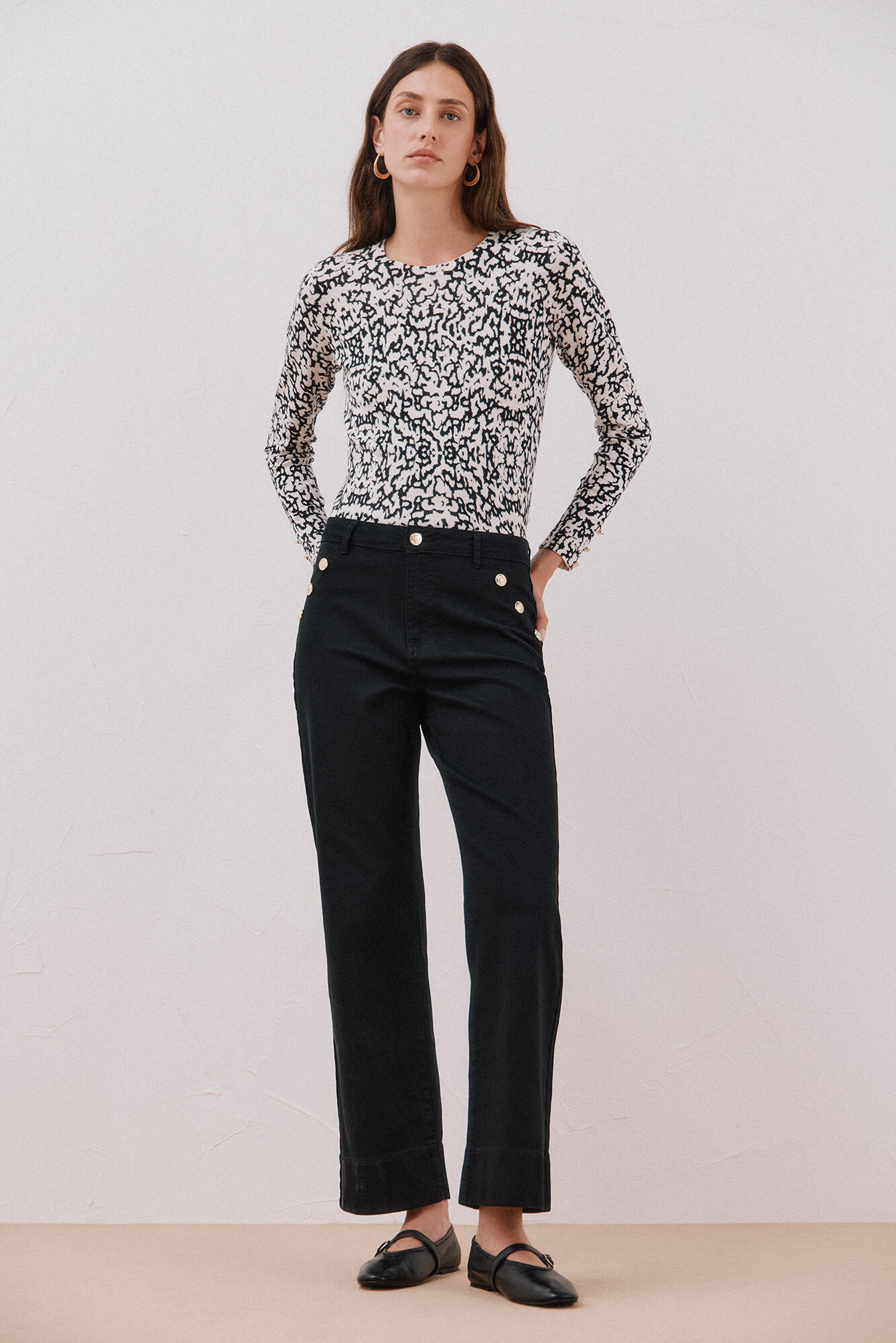 Cortefiel Pantalones palazzo con botones