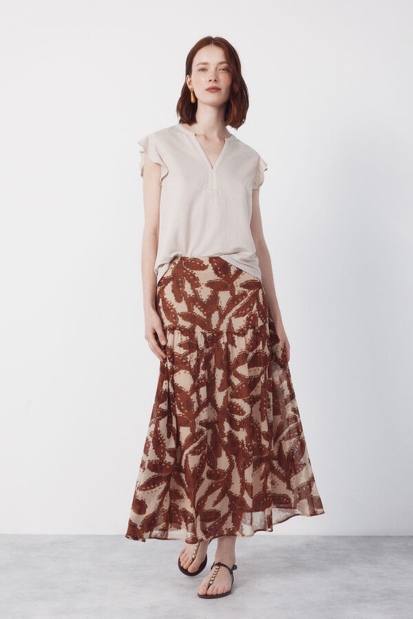 Cortefiel Playera de manga con volante Beige