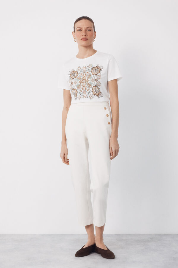 Cortefiel Playera estampada floral Marfil