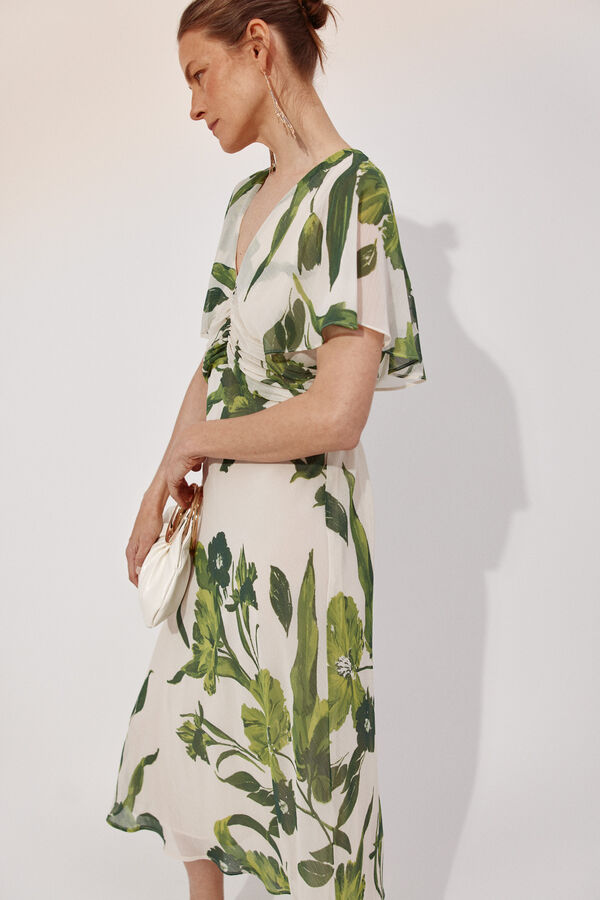 Cortefiel Vestido fluido Estampado blanco