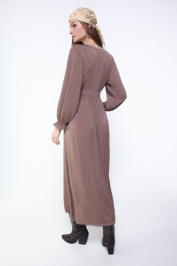 Slowlove Vestido fluido de jacquard Marr&oacute;n