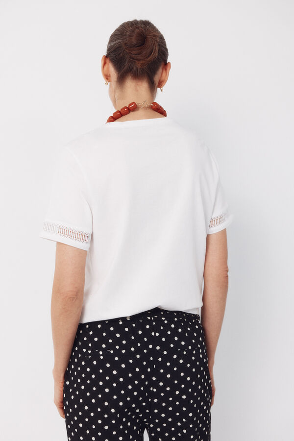 Cortefiel Playera con detalle de vainicas Blanco