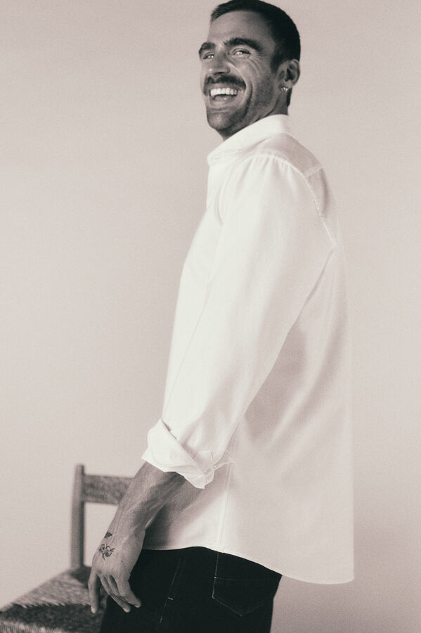 OOTO Camisa oxford liso manga larga Blanco