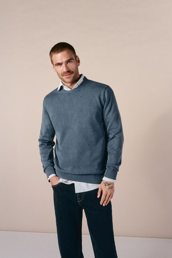 OOTO Jersey cuello redondo algod&oacute;n lavado Azul