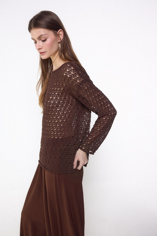 Slowlove Su&eacute;ter de punto calado Marr&oacute;n oscuro