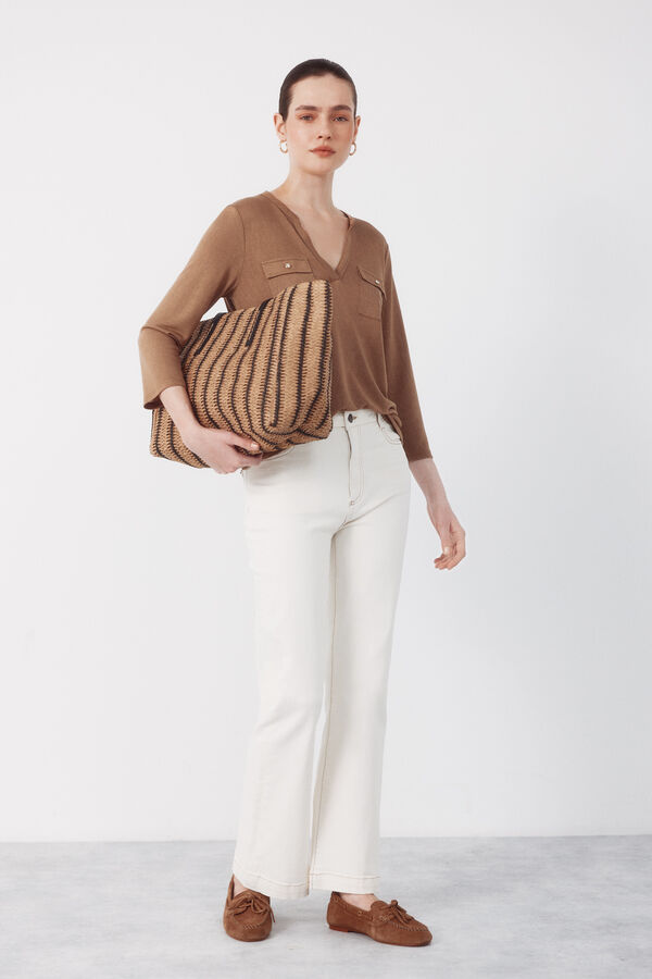 Cortefiel Playera con bolsillos Beige