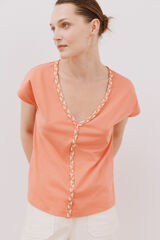 Cortefiel Playera cuello en pico trenza Coral