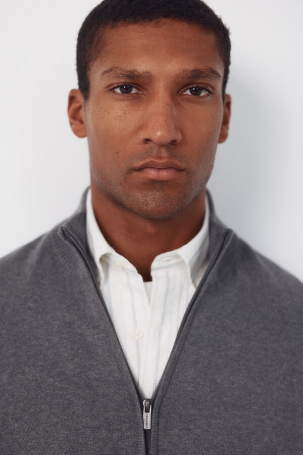 Cortefiel C&aacute;rdigan algod&oacute;n cremallera b&aacute;sico Gris