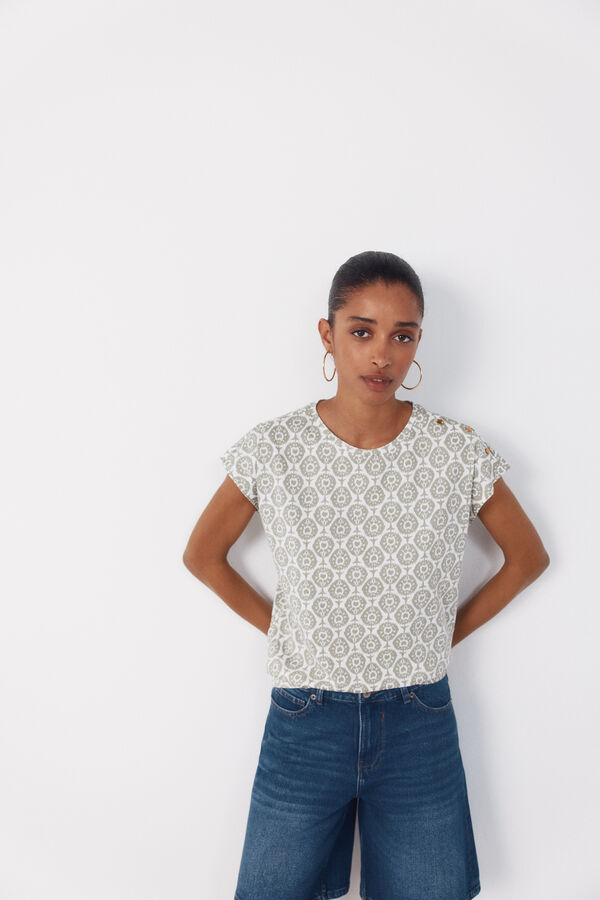 Cortefiel Playera b&aacute;sica con botones dorados Estampado marr&oacute;n
