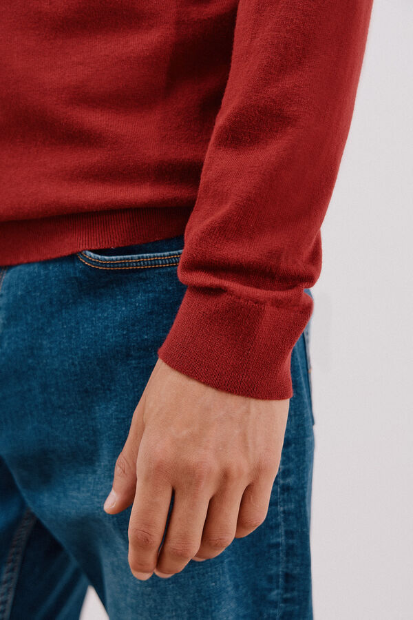 Cortefiel Su&eacute;ter algod&oacute;n cashmere cuello pico Granate