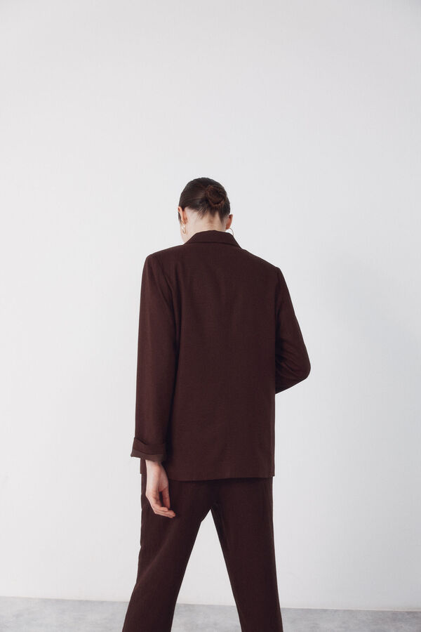 Cortefiel Blazer de tejido con lino Marr&oacute;n oscuro