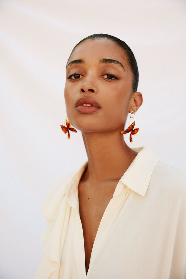 Cortefiel Camisa de manga larga con volante Blanco
