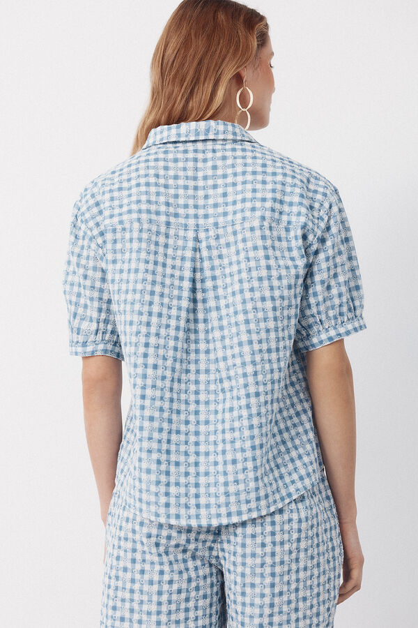 Cortefiel Blusa de estampado vichy bordada Estampado azul