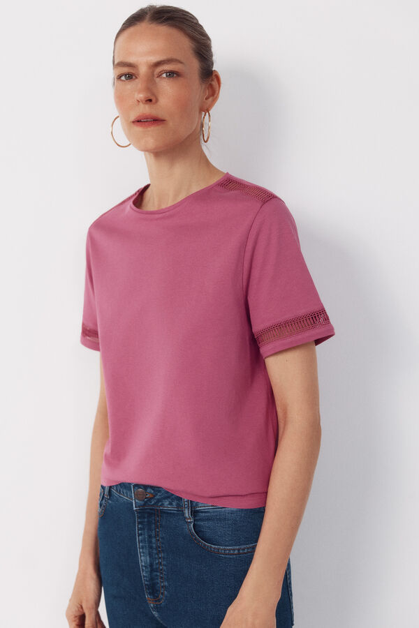 Cortefiel Playera con detalle de vainicas Fucsia