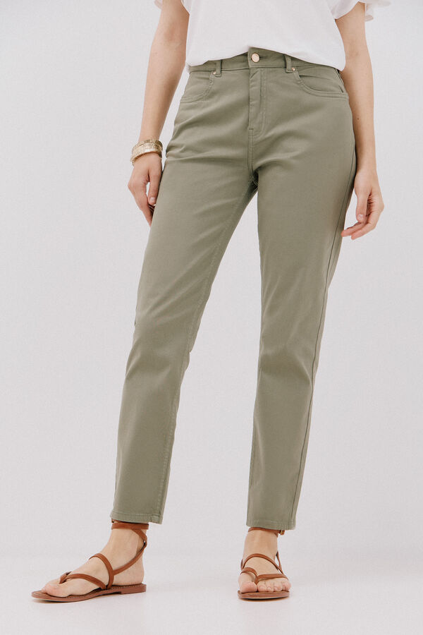 Cortefiel Pantalones pitillo crop color Kaki