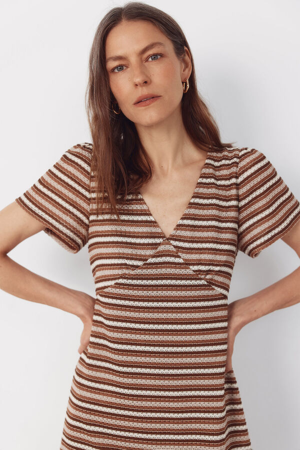 Cortefiel Vestido de rayas Estampado blanco