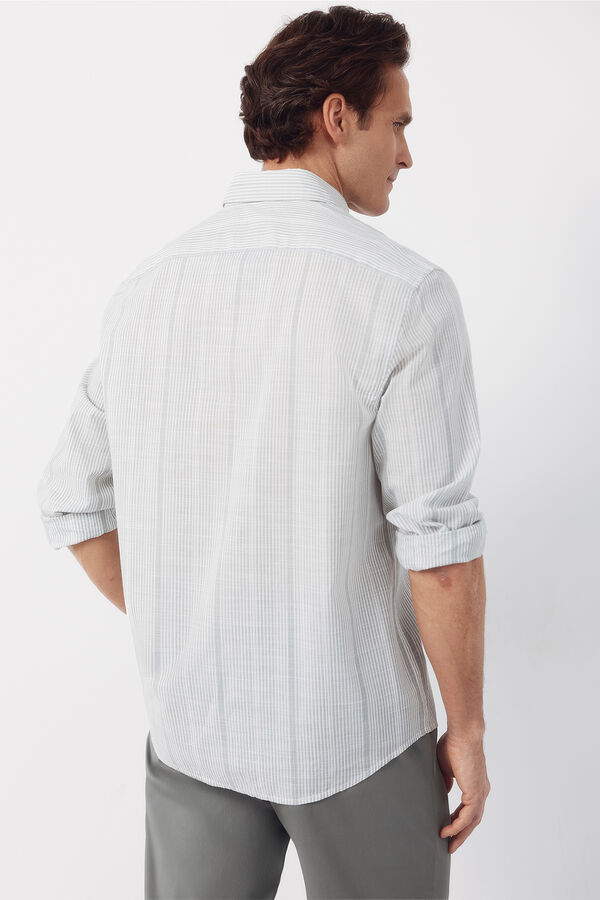 Cortefiel Camisa rayas algod&oacute;n slub Kaki