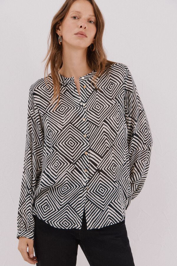 Cortefiel Blusa de cuello redondo Estampado blanco