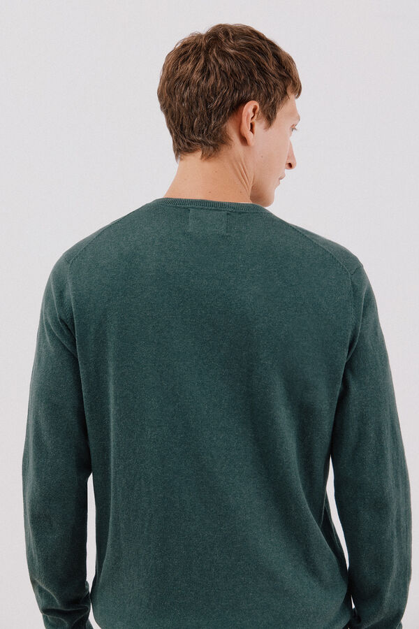 Cortefiel Su&eacute;ter algod&oacute;n cashmere cuello pico Verde oscuro
