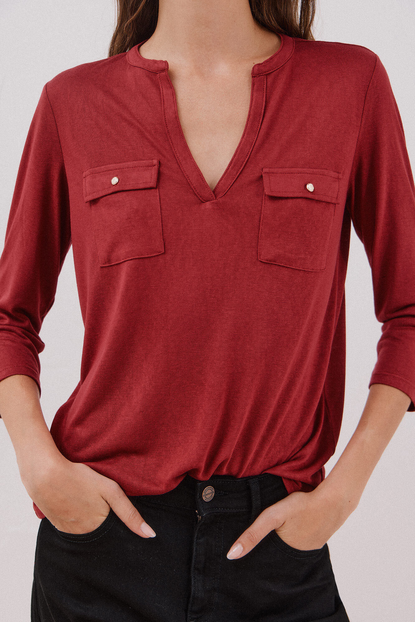 Cortefiel Playera cuello mao efecto lino