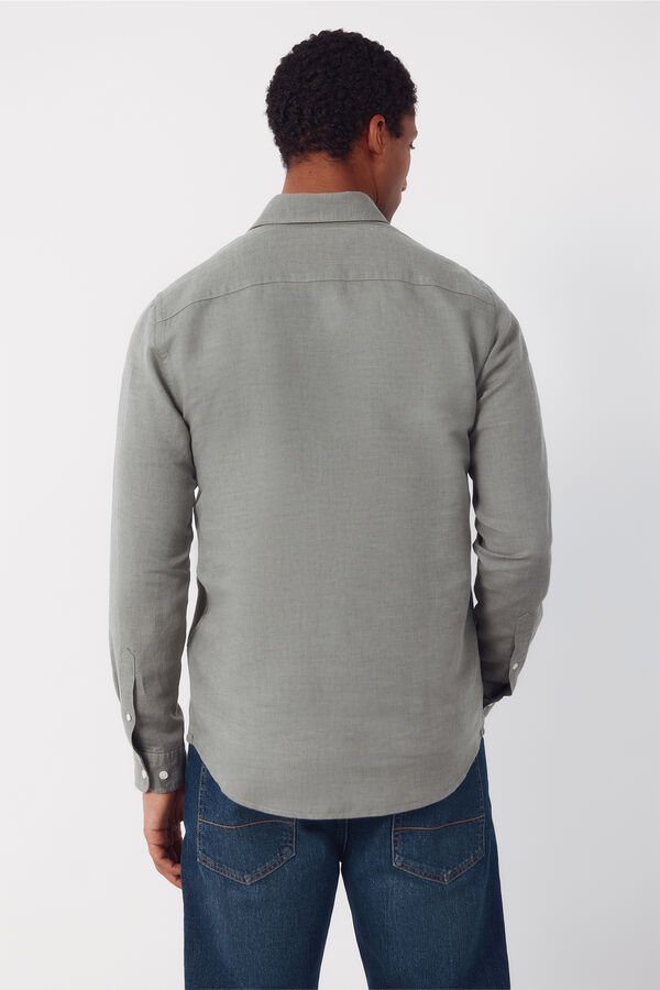 Cortefiel Camisa lino algod&oacute;n liso Kaki