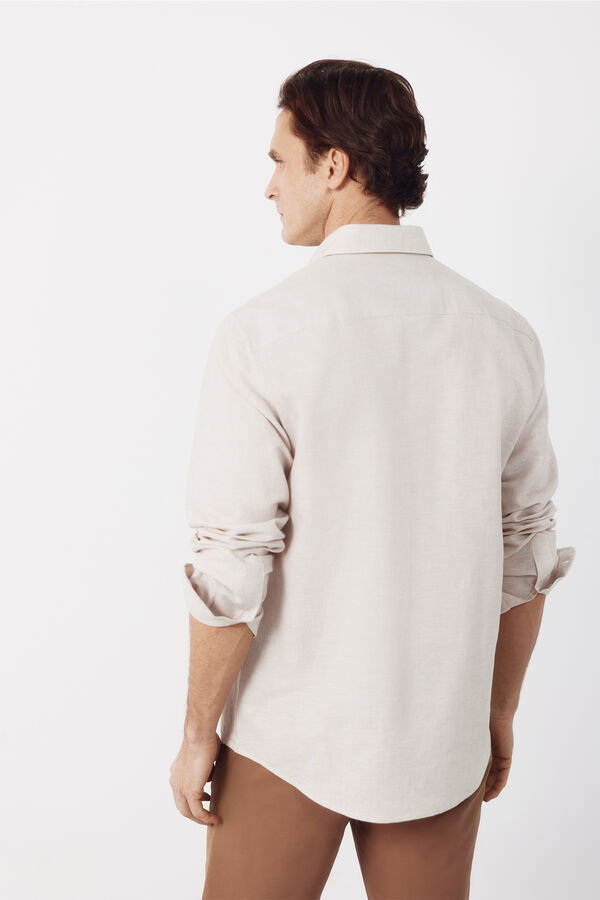 Cortefiel Camisa lino algod&oacute;n rayas Beige