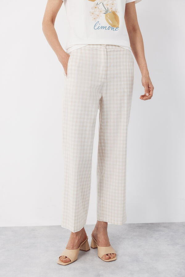 Cortefiel Pantal&oacute;n de estampado vichy Estampado blanco