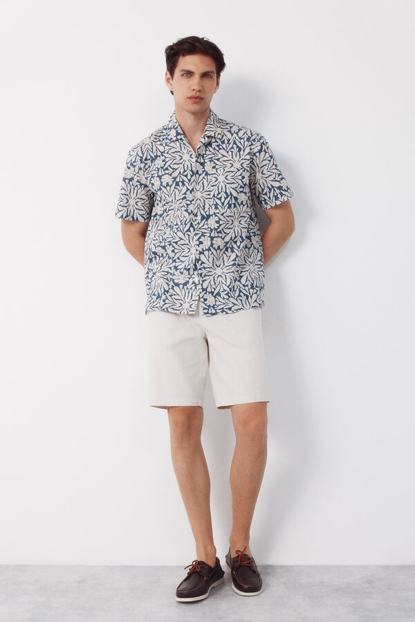 Cortefiel Camisa estampada manga corta Azul