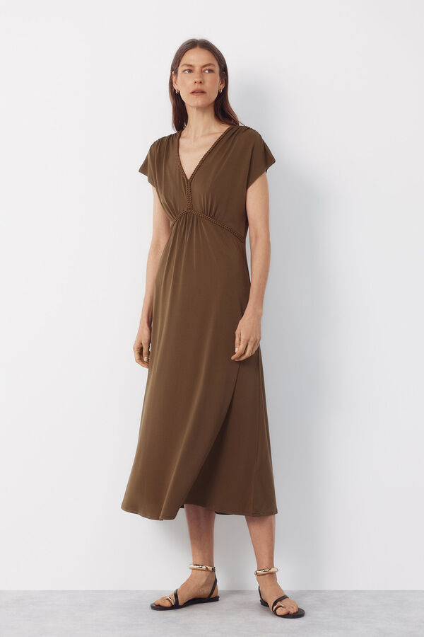 Cortefiel Vestido estampado de trenza Kaki