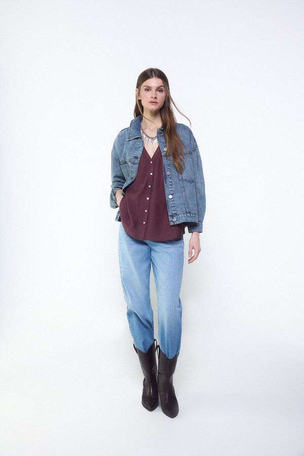 Slowlove Blusa fluida plisada Vino