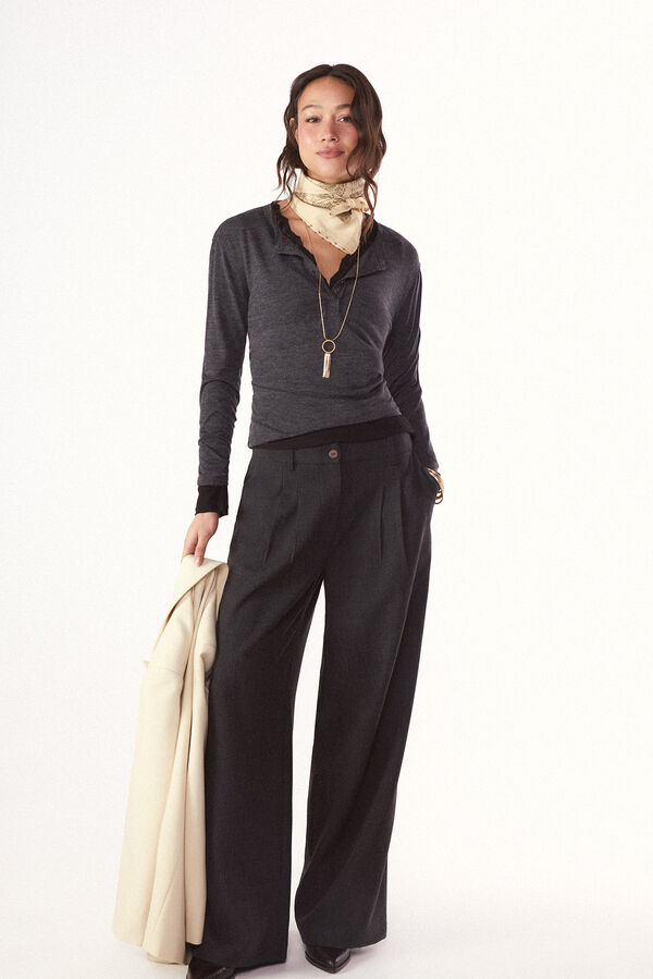 Slowlove Pantal&oacute;n recto con pinzas Gris oscuro