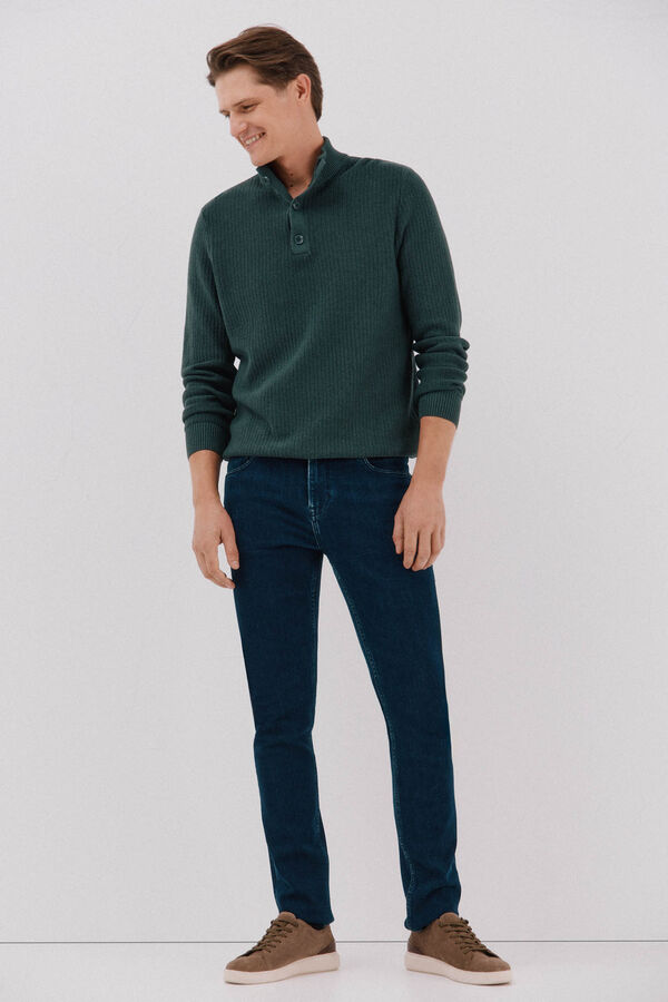 Cortefiel Su&eacute;ter de algod&oacute;n estructura cuello alto Verde oscuro
