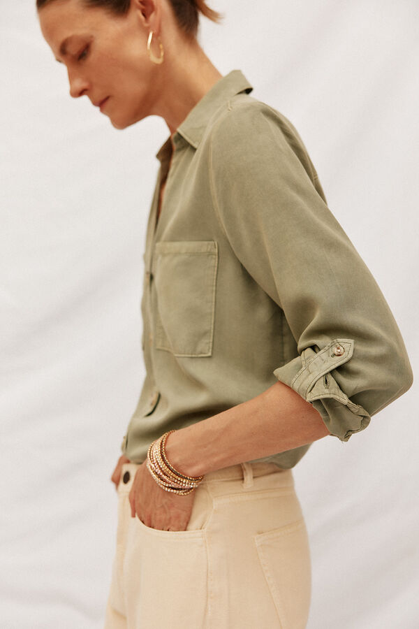 Cortefiel Camisa denim tencel Kaki