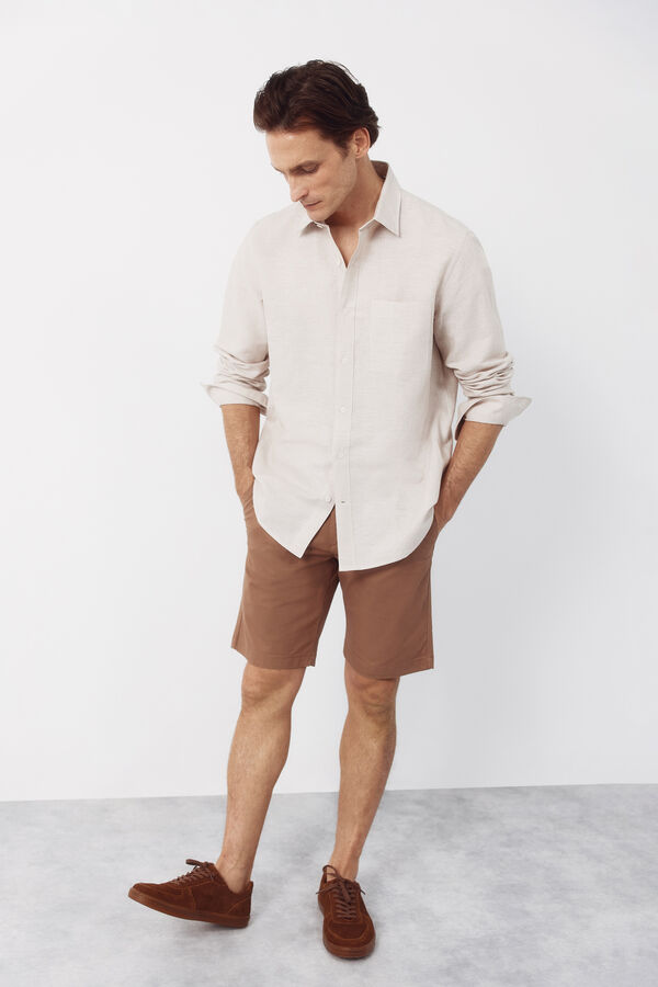 Cortefiel Camisa lino algod&oacute;n rayas Beige