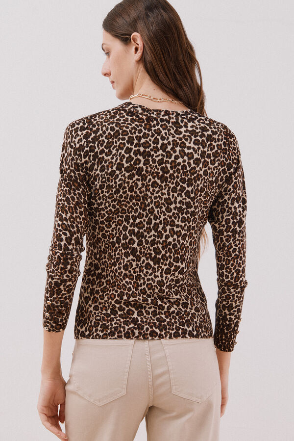 Cortefiel Su&eacute;ter de tejido estampado Marr&oacute;n oscuro