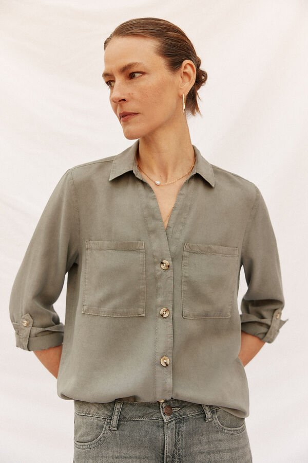 Cortefiel Camisa denim tencel Verde